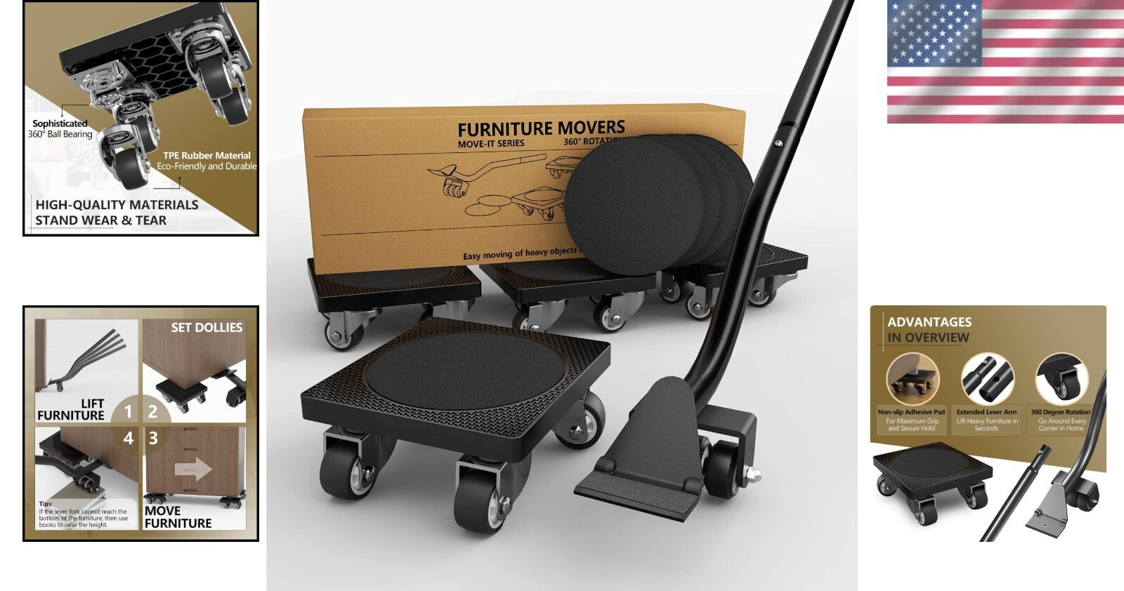 Lightweight Furniture Mover with 500 lb Load & Multi-Surface Compatibility