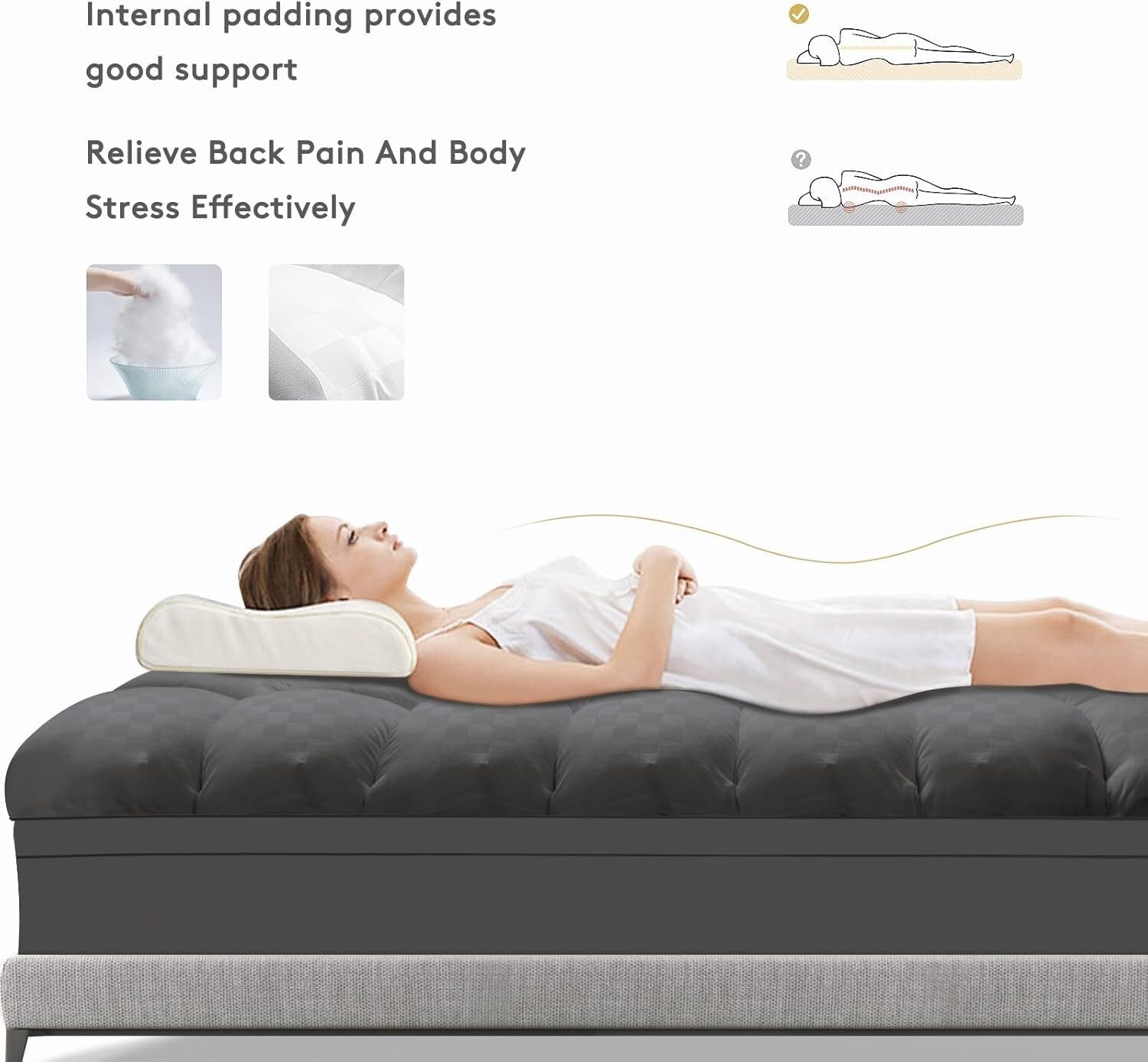 Extra Thick Twin Mattress Topper - Breathable Cooling Pad for Back Pain Relief