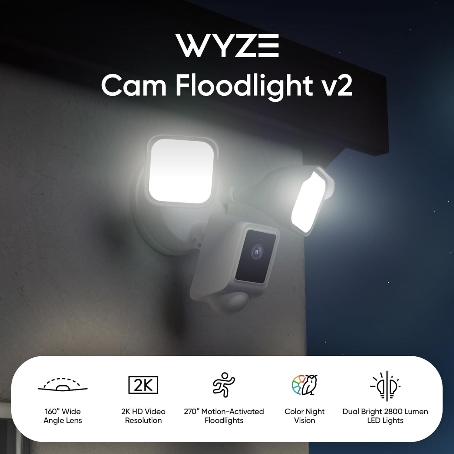 Advanced Floodlight Camera: 2800 Lumens, 2K Resolution & Custom Motion Zones