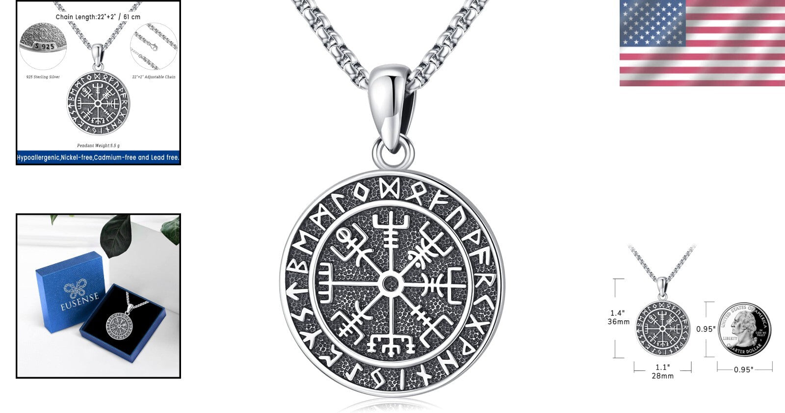 Vegvisir Viking Compass Amulet Necklace in Sterling Silver - Nordic Gift for All