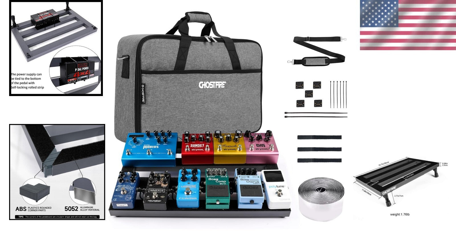 Ergonomic Ghost Fire Guitar Pedal Board with Carry Bag - 1.76 lb Aluminum Alloy