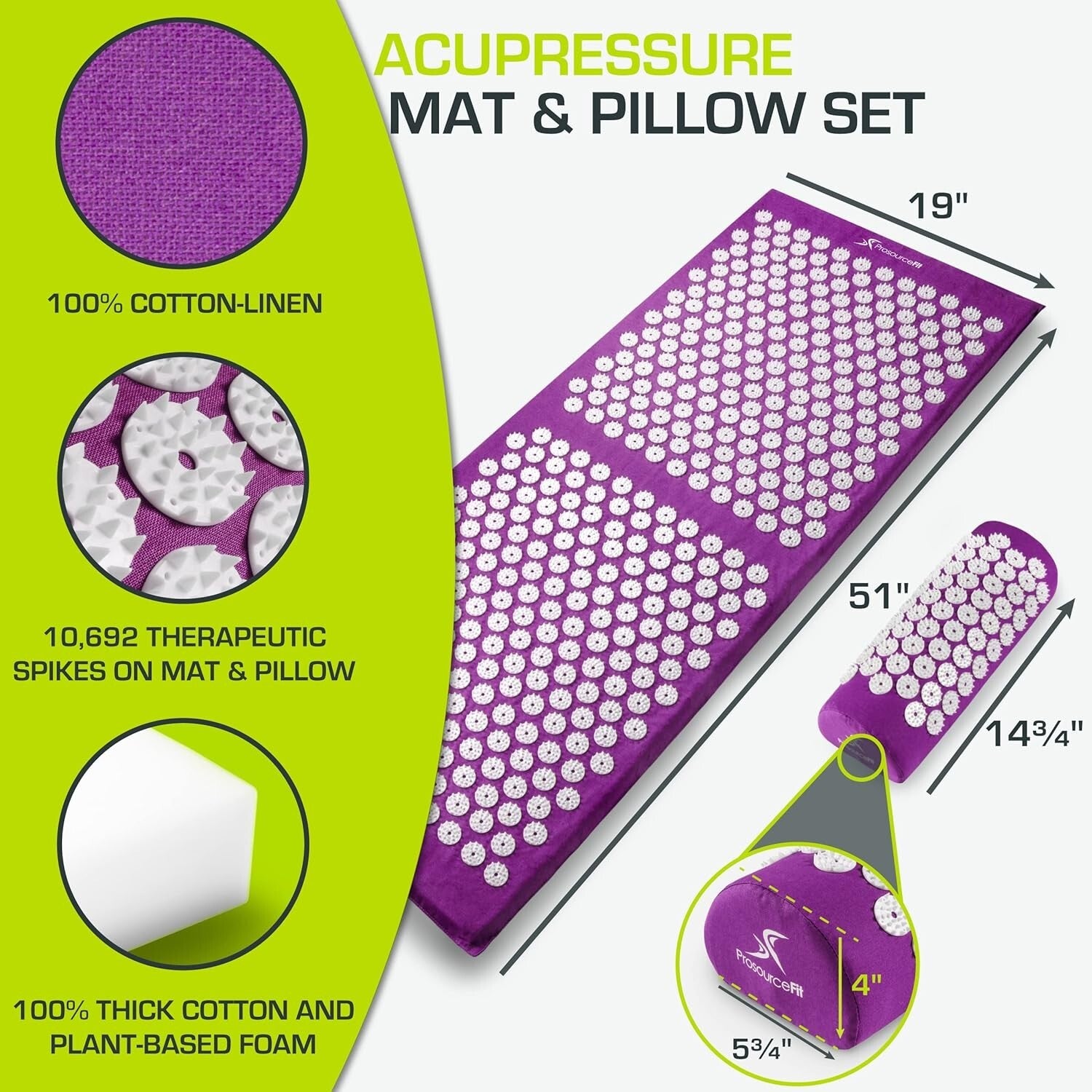 Extra Large Acupressure Mat and Pillow Set for Muscle Relaxation - Eco-Friendly