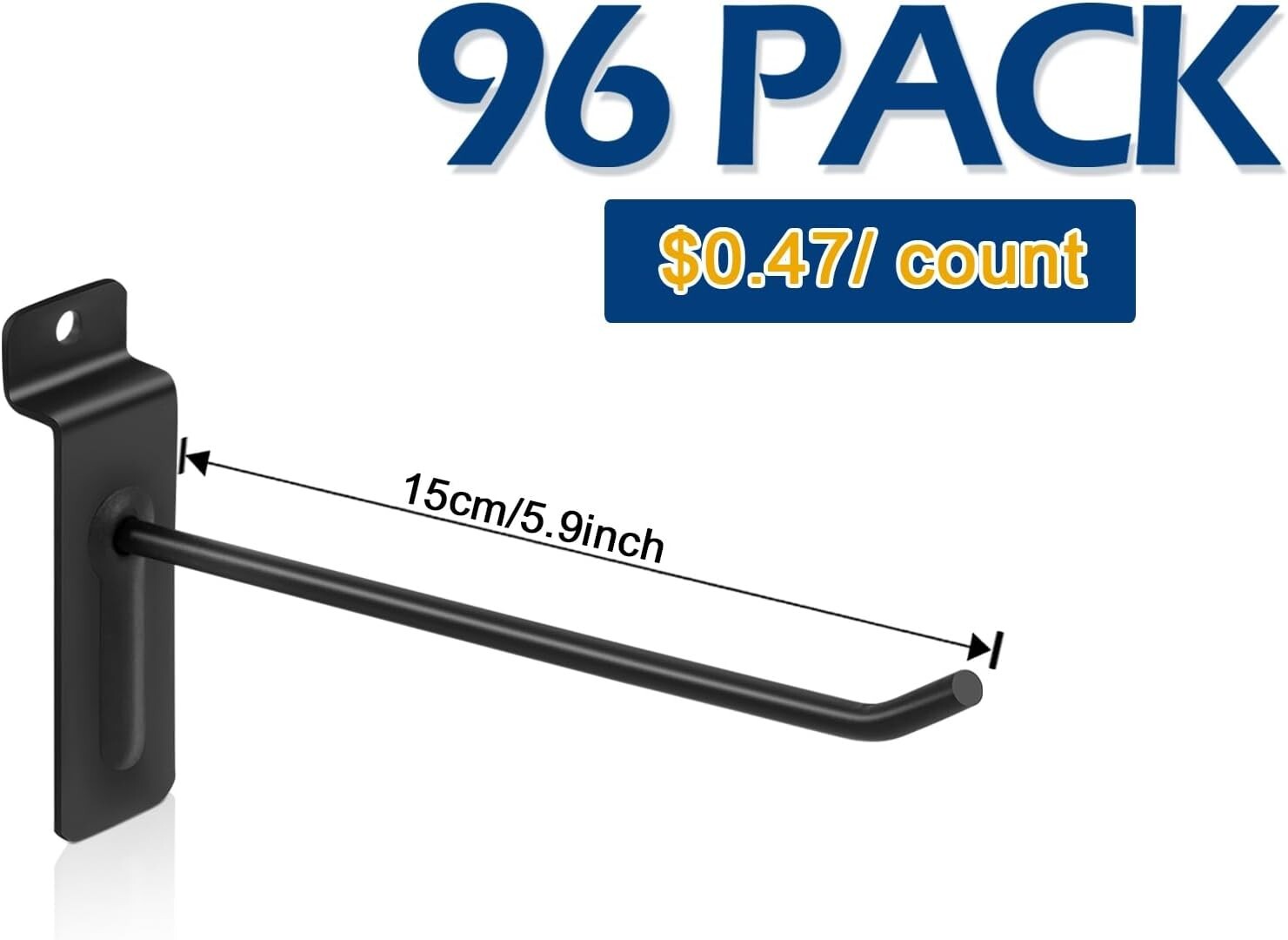 6-Inch Matte Black Slatwall Hooks - 96 Heavy Duty Hooks for Durable Organization