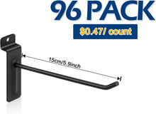 Load image into Gallery viewer, 6-Inch Matte Black Slatwall Hooks - 96 Heavy Duty Hooks for Durable Organization