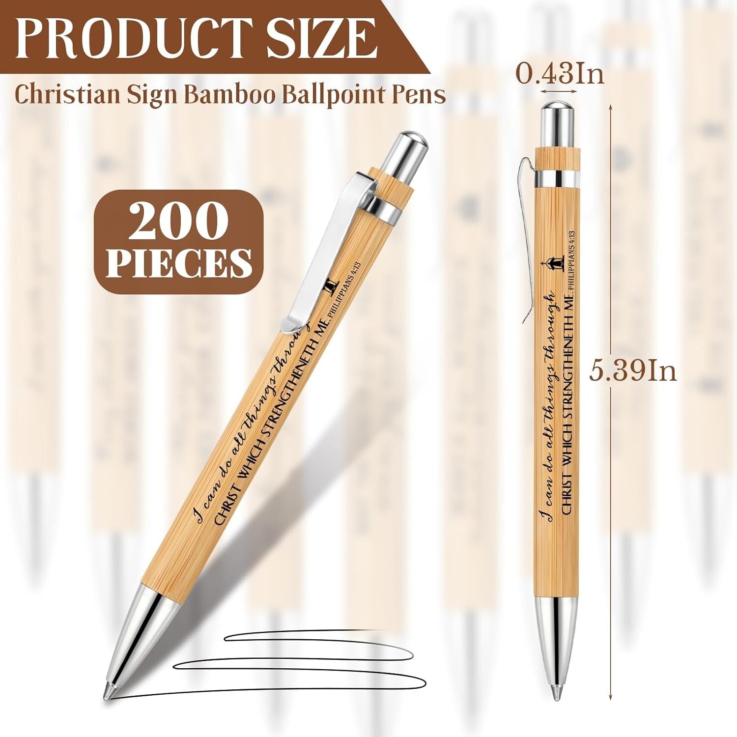 Bulk 200 Bible Verse Retractable Bamboo Pens - Stylish Writing Gifts for All