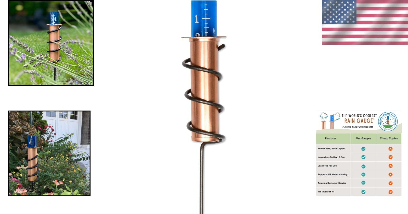 Durable Outdoor Rain Gauge with Shatterproof Tube - Copper Finish & Stable Mount