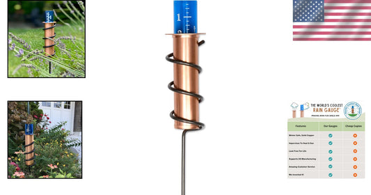 Durable Outdoor Rain Gauge with Shatterproof Tube - Copper Finish & Stable Mount