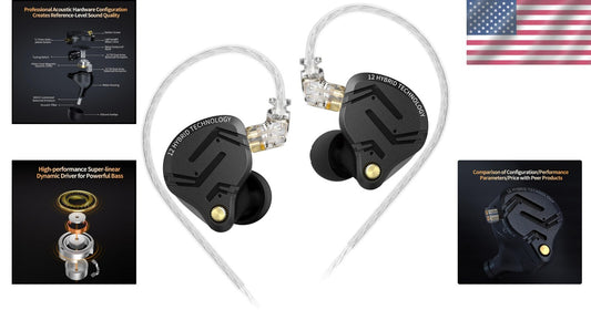 ZS12 PRO X Hybrid In-Ear Gaming Earbuds with 1DD+5BA Drivers - Dark Black