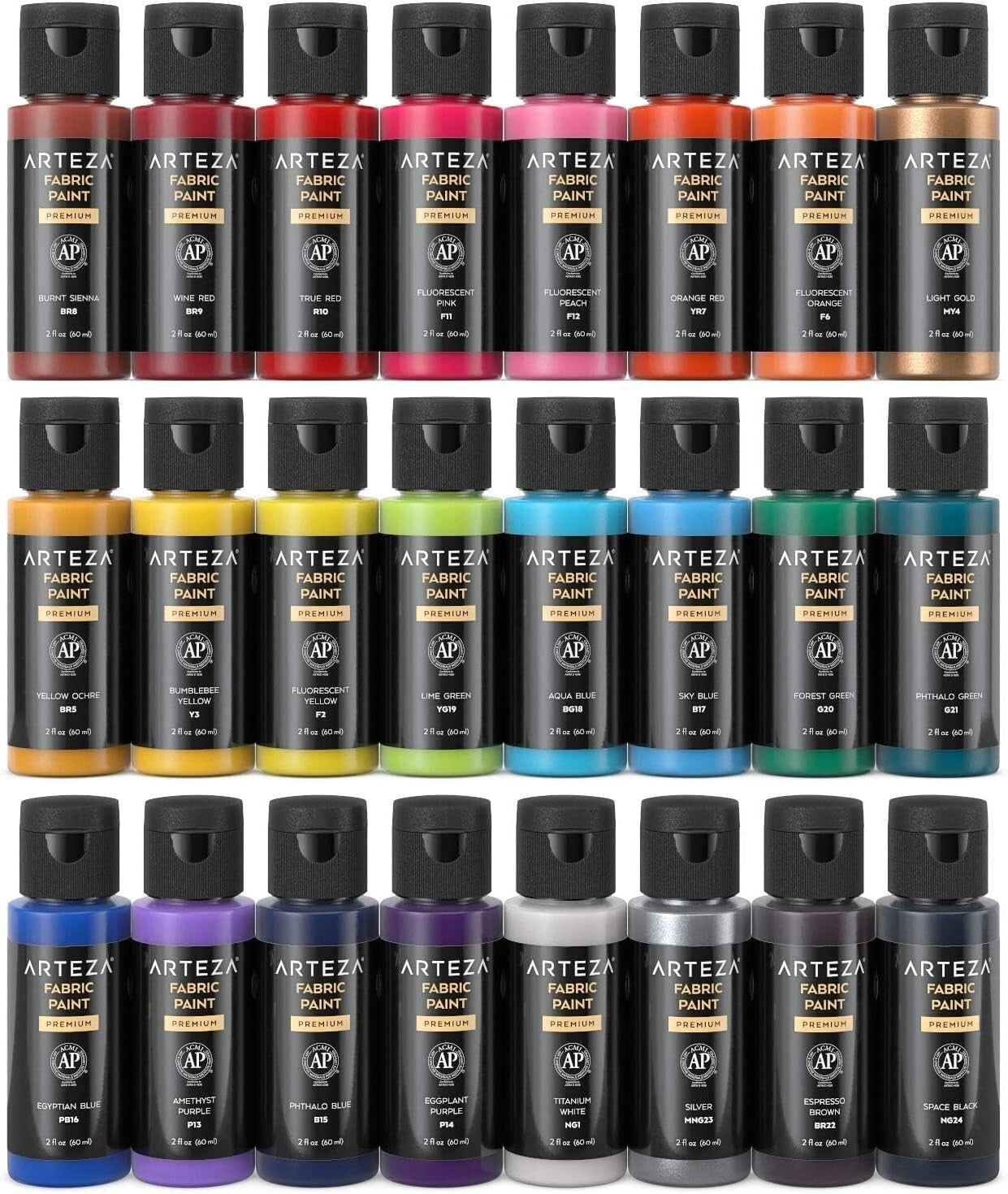 Versatile 24-Piece Acrylic Fabric Paint Set - Perfect for T-Shirts, Denim & More