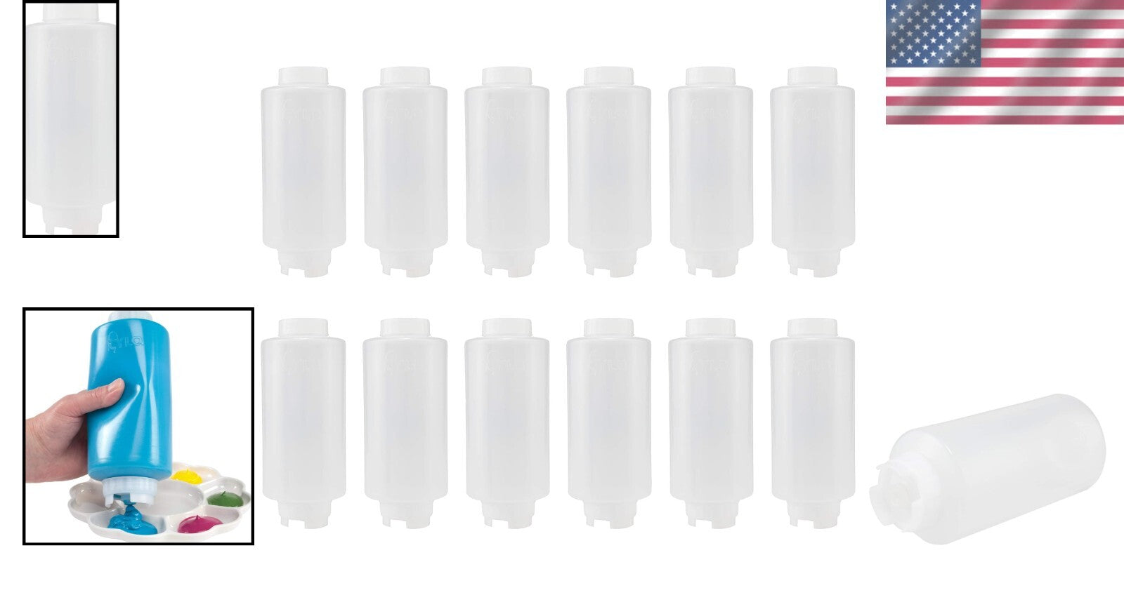 Reusable 32 oz FIFO Squeeze Bottles - 12 Pack for No-Waste Cooking & Painting