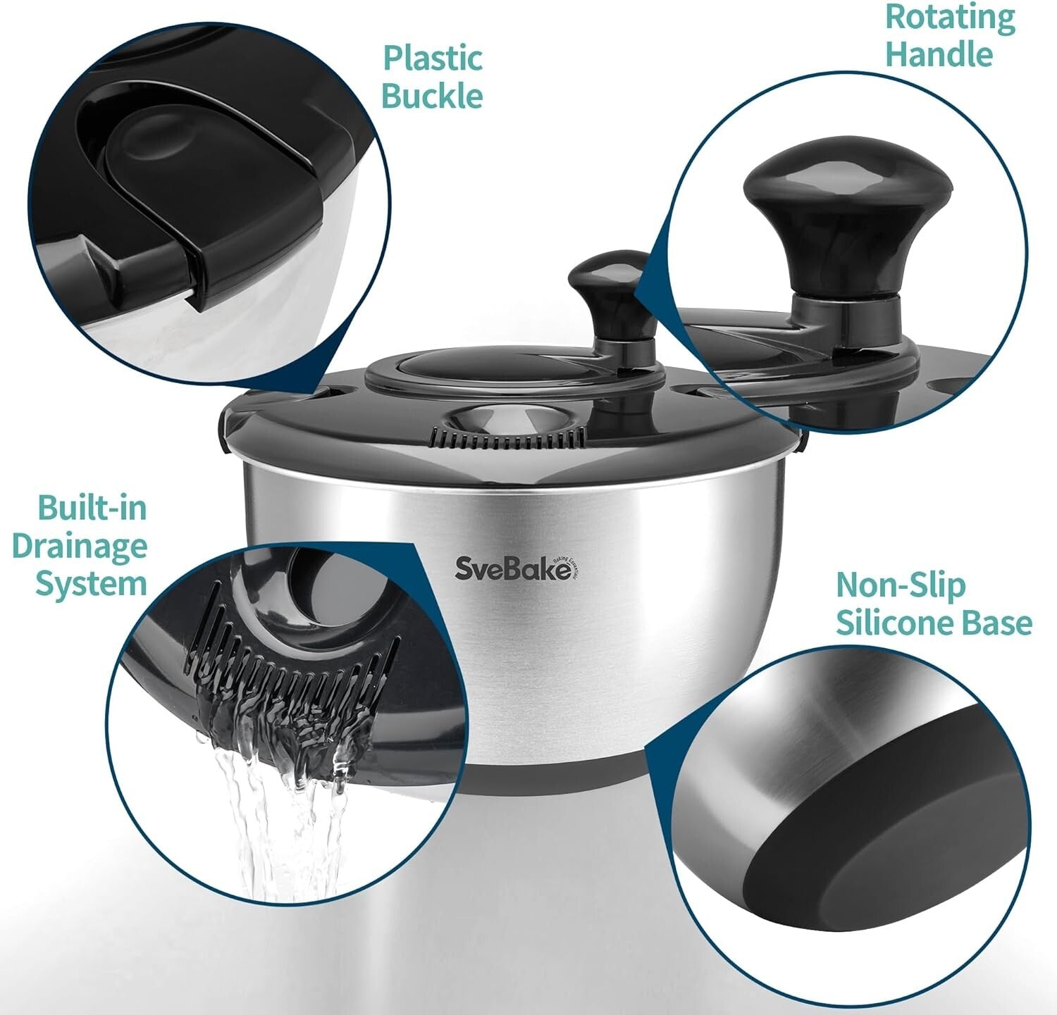 Dishwasher Safe Stainless Steel Salad Dryer with Precision Crank & Non-Slip Base