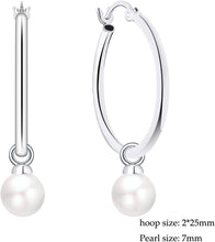 Load image into Gallery viewer, Stylish Hoop Earrings in Real 925 Silver with Simulated Pearl - Comfortable Fit