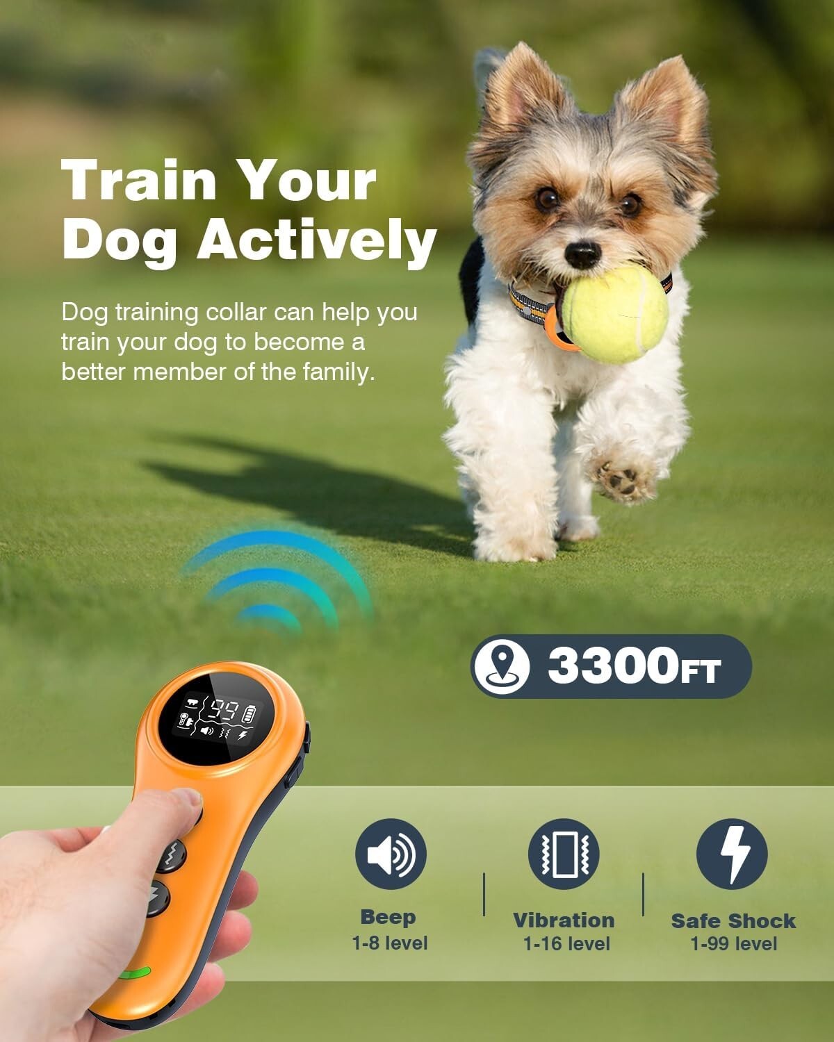 2-in-1 Dog Training Collar & Anti-Bark Device - 3300FT Waterproof & Rechargeable