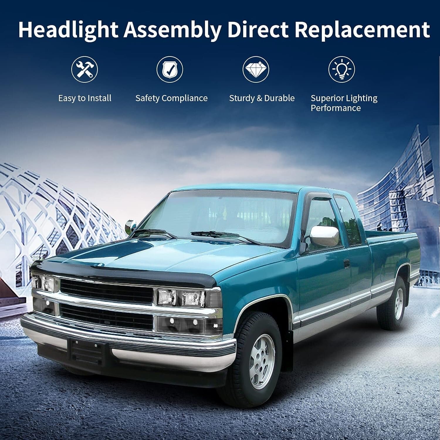 Direct Fit Headlight Assembly for 1994-1999 Chevy C/K & Tahoe - Black Housing