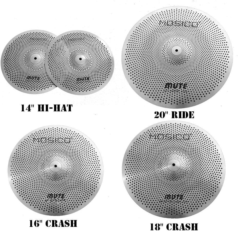 5-Piece Low Volume Cymbal Set: Perfect 14" Hi-Hats & 20" Ride - Quiet Practice