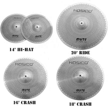 Load image into Gallery viewer, 5-Piece Low Volume Cymbal Set: Perfect 14" Hi-Hats &amp; 20" Ride - Quiet Practice