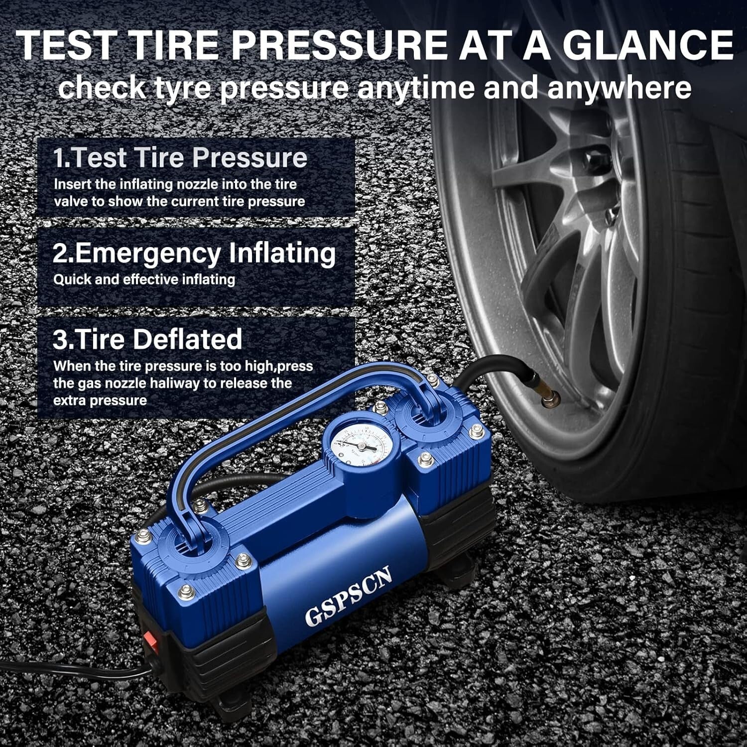 Lightweight 12V Tire Inflator with 11ft Hose - Quick Inflation for All Vehicles