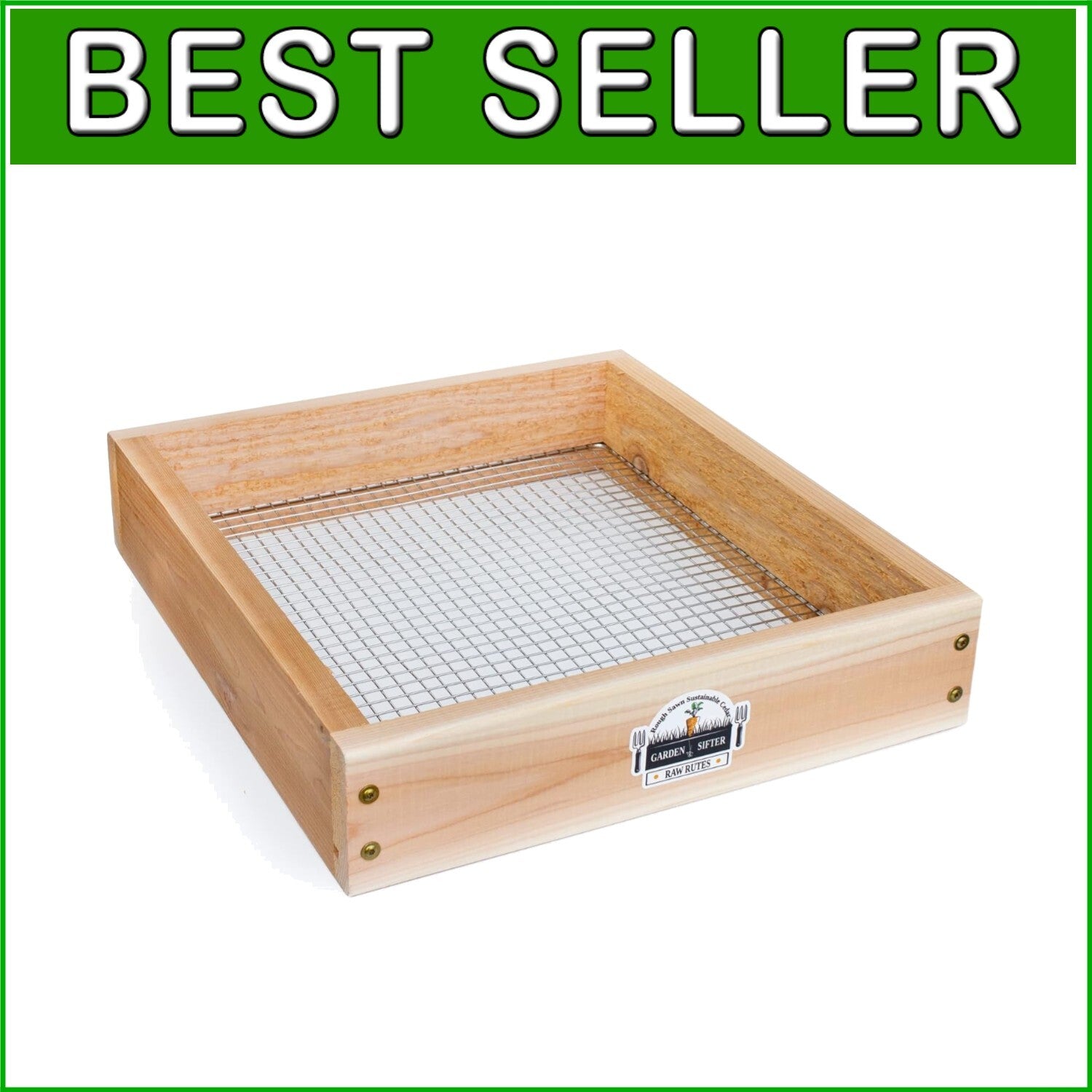 Durable Cedar Garden Sifter with Stainless Grate for Efficient Soil Sifting