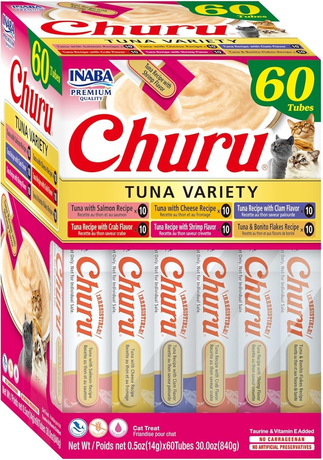 Interactive Churu Tuna Treats, Creamy & Grain-Free - 60 Servings for All Cats