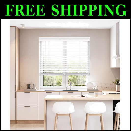 Cordless 2-Inch Faux Wood Blinds in White: 48" W x 60" H - Stylish Functionality