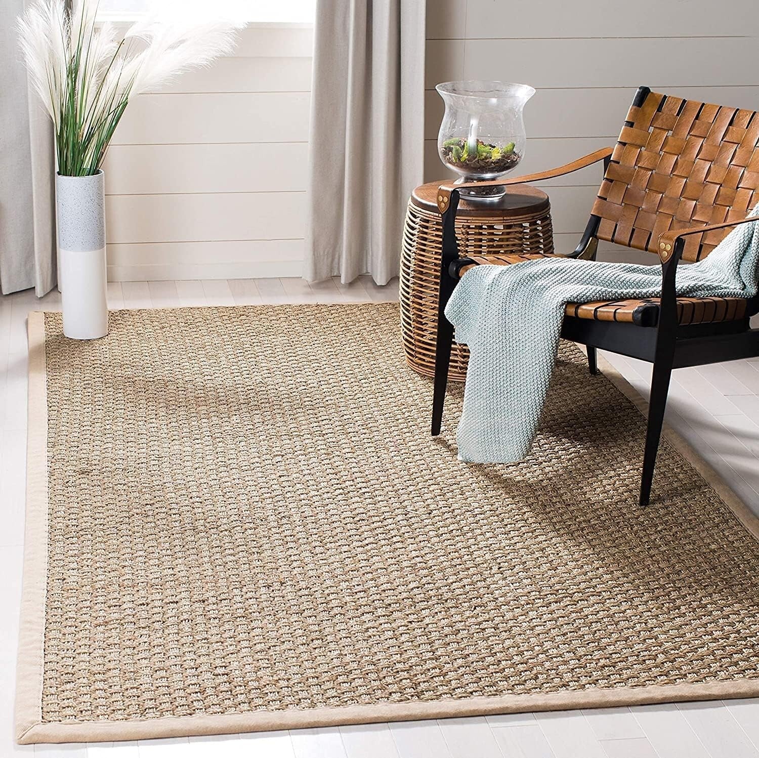 Eco-Friendly 3' x 5' Seagrass Accent Rug with Cotton Border - Durable & Stylish