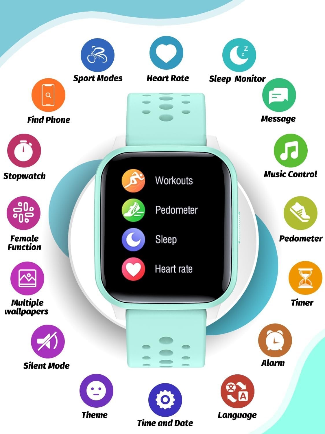 Durable Kids Smartwatch with Activity Tracking & Vibration Alarm - Green Design