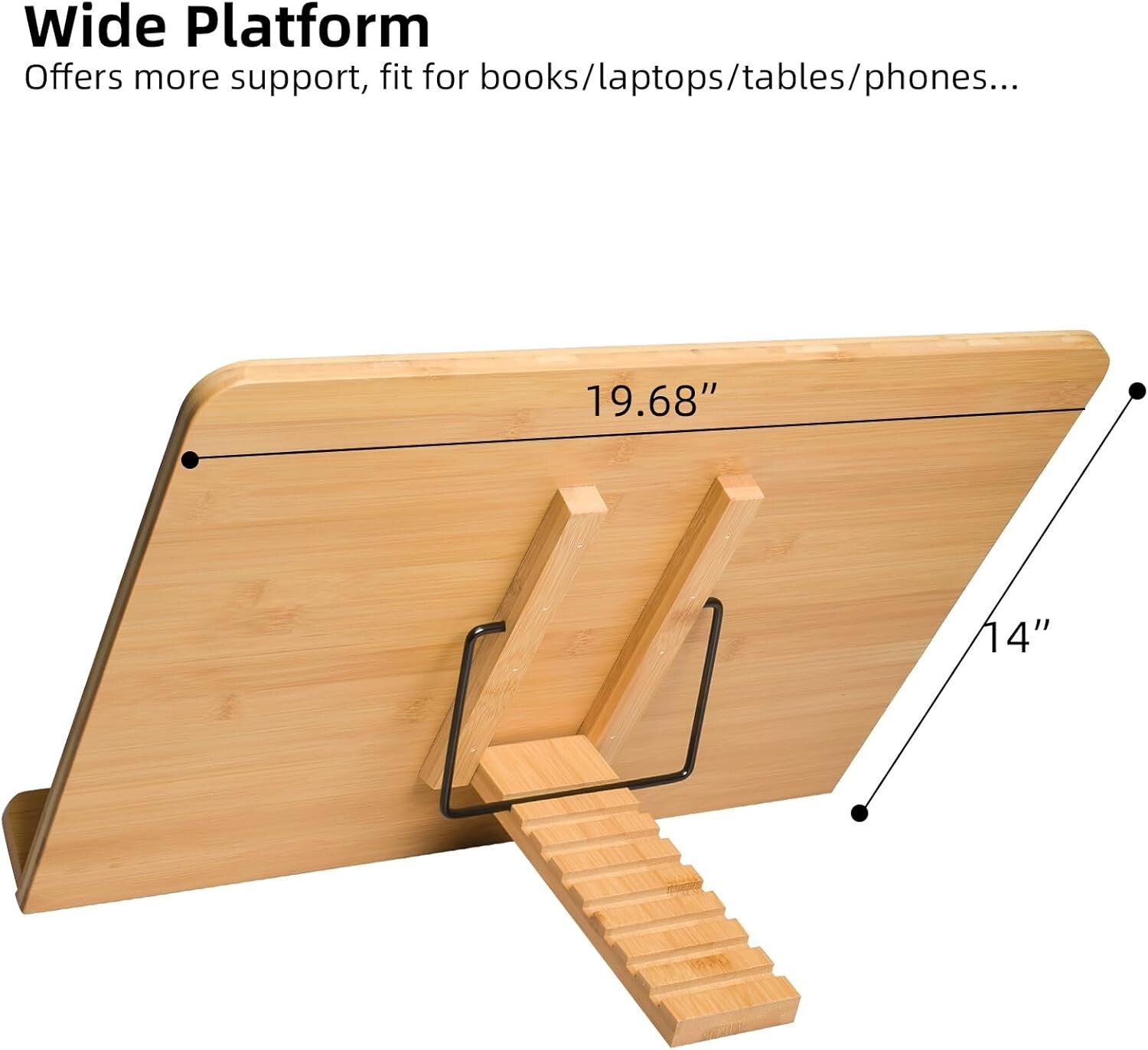 Stylish 19.68 x 14 Bamboo Book Stand for Cookbooks, Textbooks, and Tablets