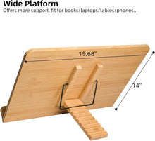 Load image into Gallery viewer, Stylish 19.68 x 14 Bamboo Book Stand for Cookbooks, Textbooks, and Tablets
