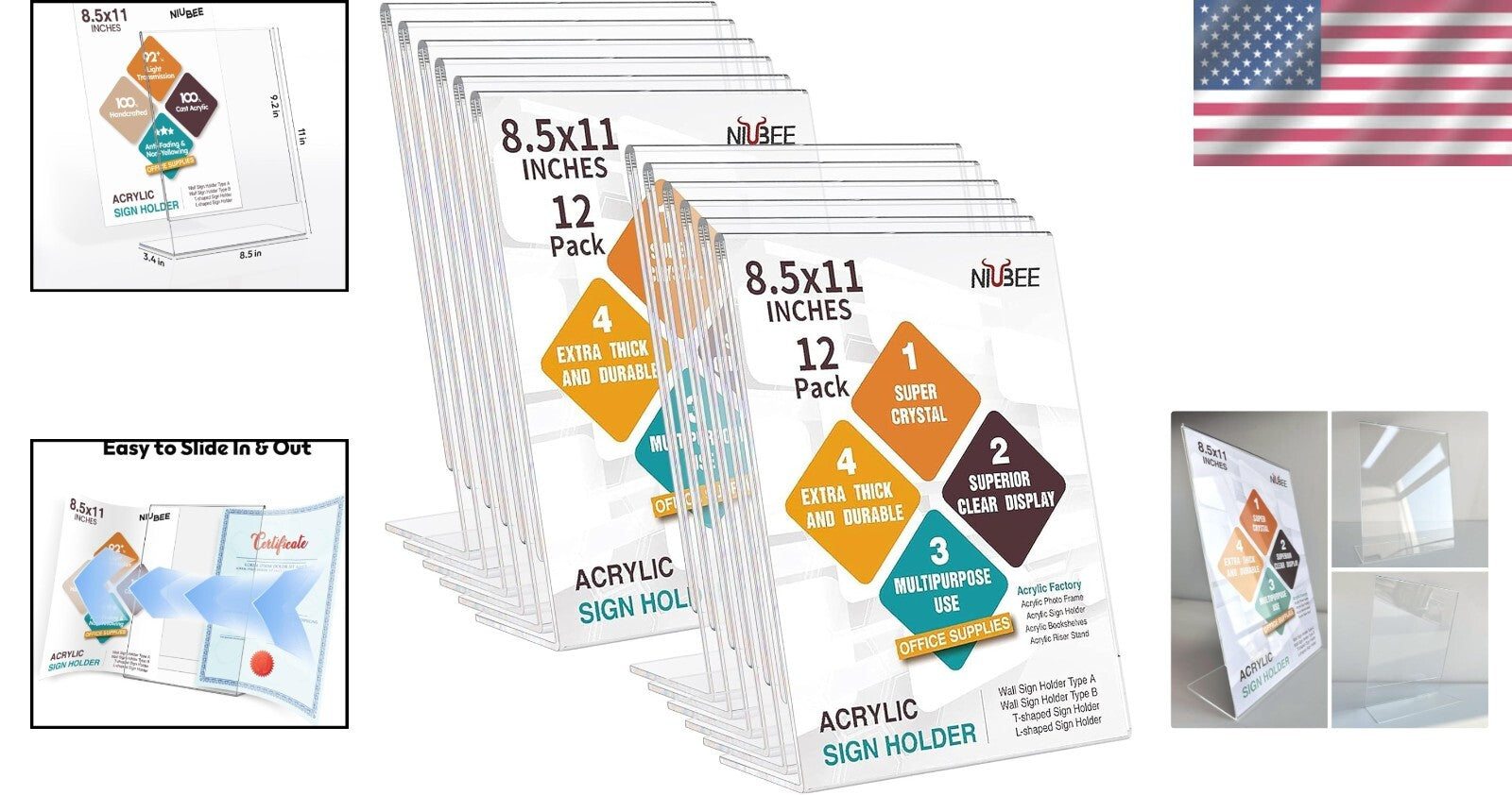 12 Clear Acrylic Picture Frames 8.5x11 - Easy Assembly Desktop Display Holders