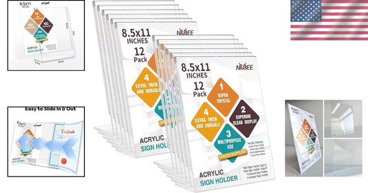 12 Clear Acrylic Picture Frames 8.5x11 - Easy Assembly Desktop Display Holders