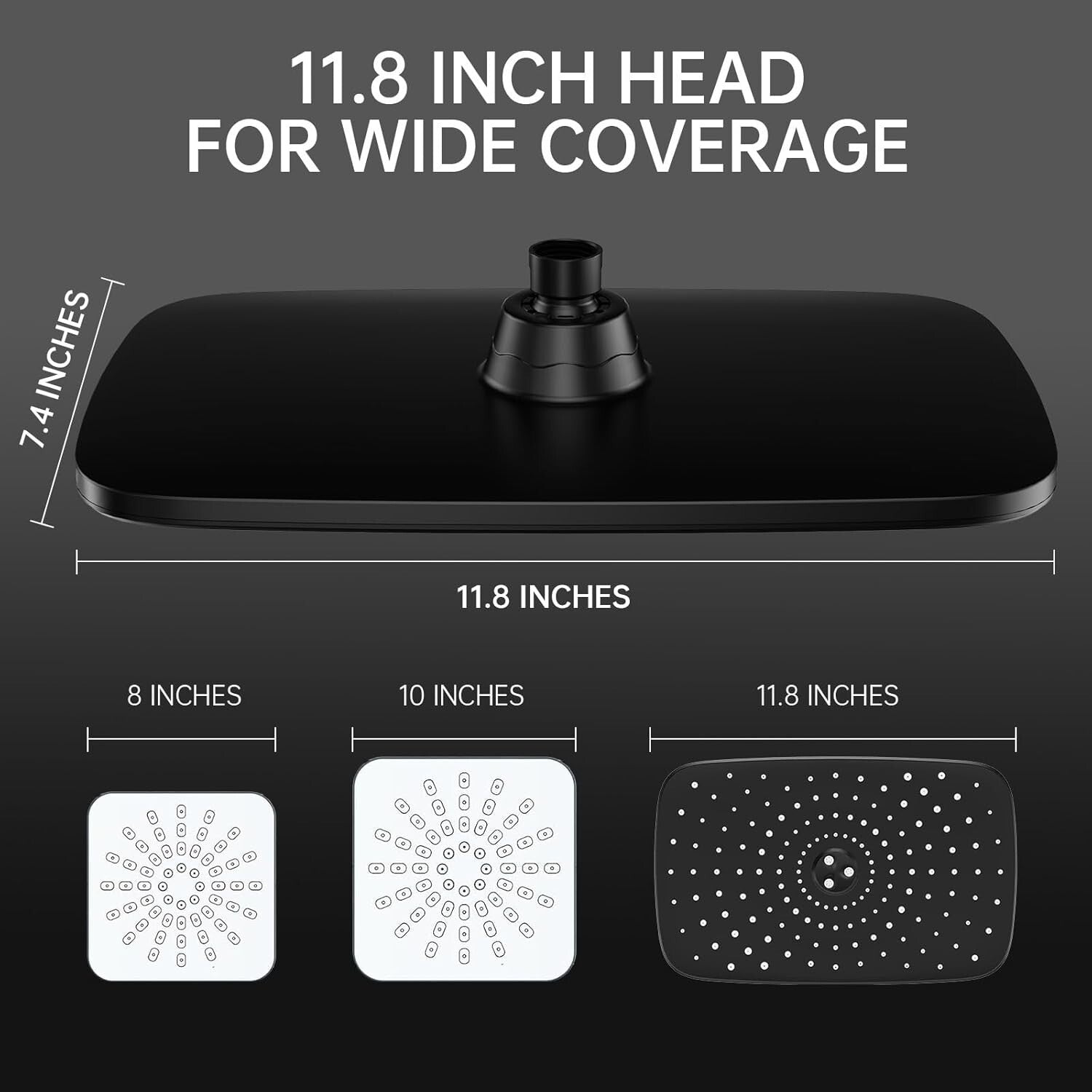 Luxurious 11.8-Inch Eco Flow Shower Head with 6 Settings - Matte Black Finish