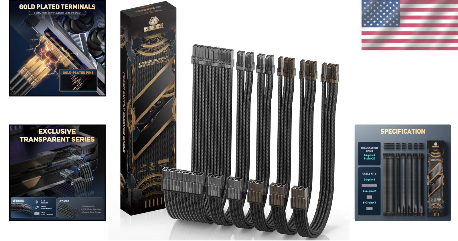 Gold-Plated PSU Extension Kit - Durable 16AWG Cables for High-Performance GPUs