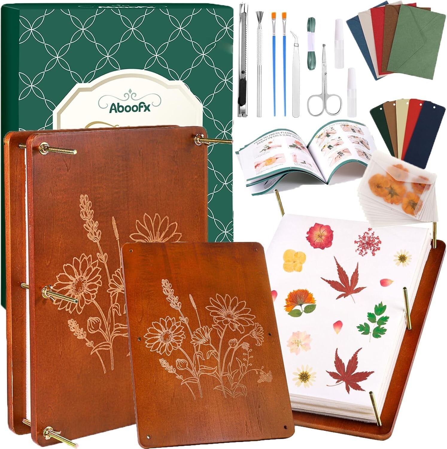 Elegant Wooden Flower Press Kit with Accessories - Unique Crafts for All Ages
