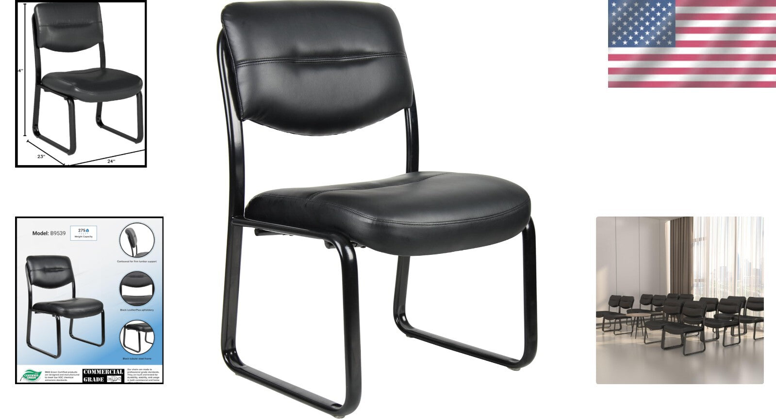 Upholstered Black Side Chair with Contoured Cushions – Ideal for Professionals