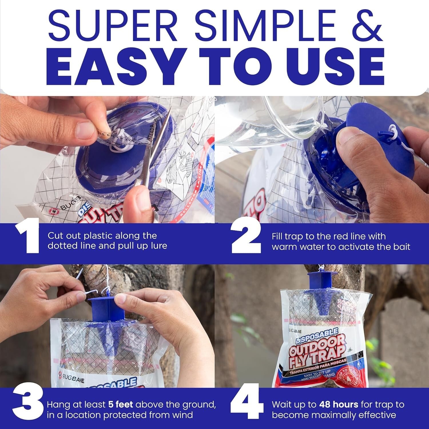 Easy Setup Fly Trap Bags - 12 Non-Toxic Hanging Lures for Outdoor Pest Control