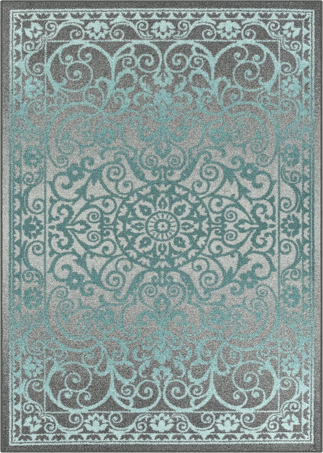 Stain-Resistant Blue/Grey Rug 5'x7' - Non-Slip & Stylish for Indoor Spaces
