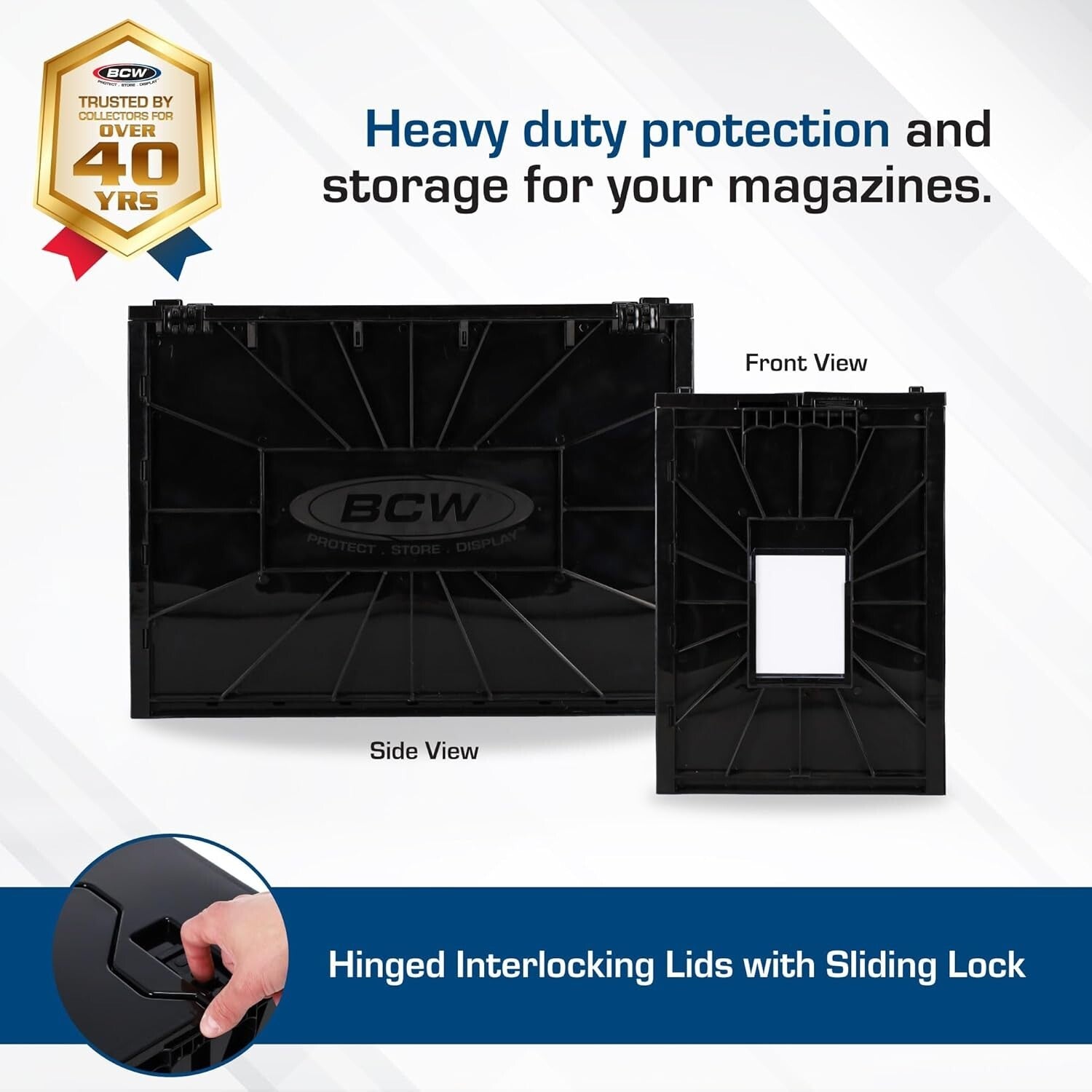 Ample Black Plastic Magazine Storage Bin with Sliding Locks for Secure Documents