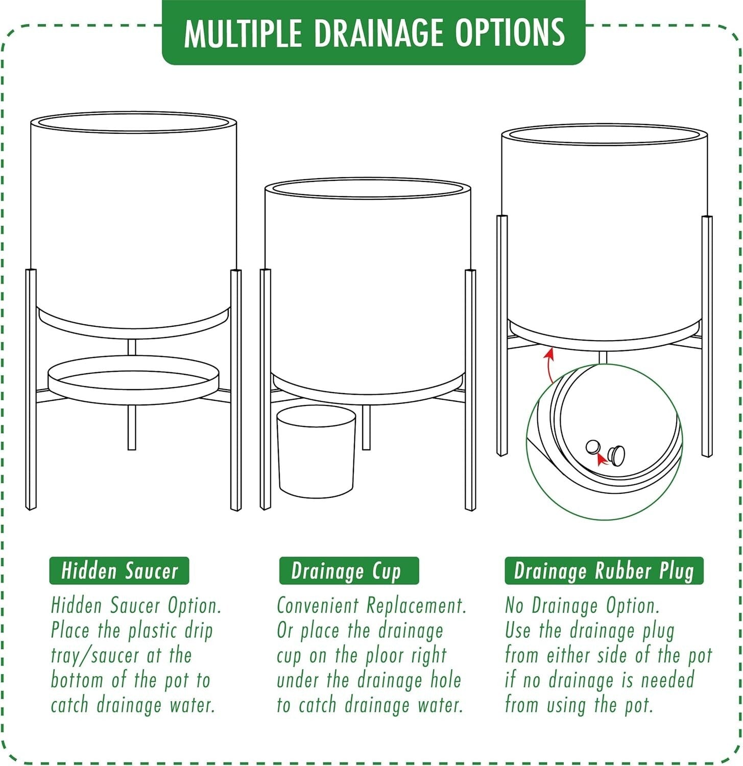 Stylish 16 Inch White Cylinder Plant Pot with Durable Metal Stand—Indoor/Outdoor