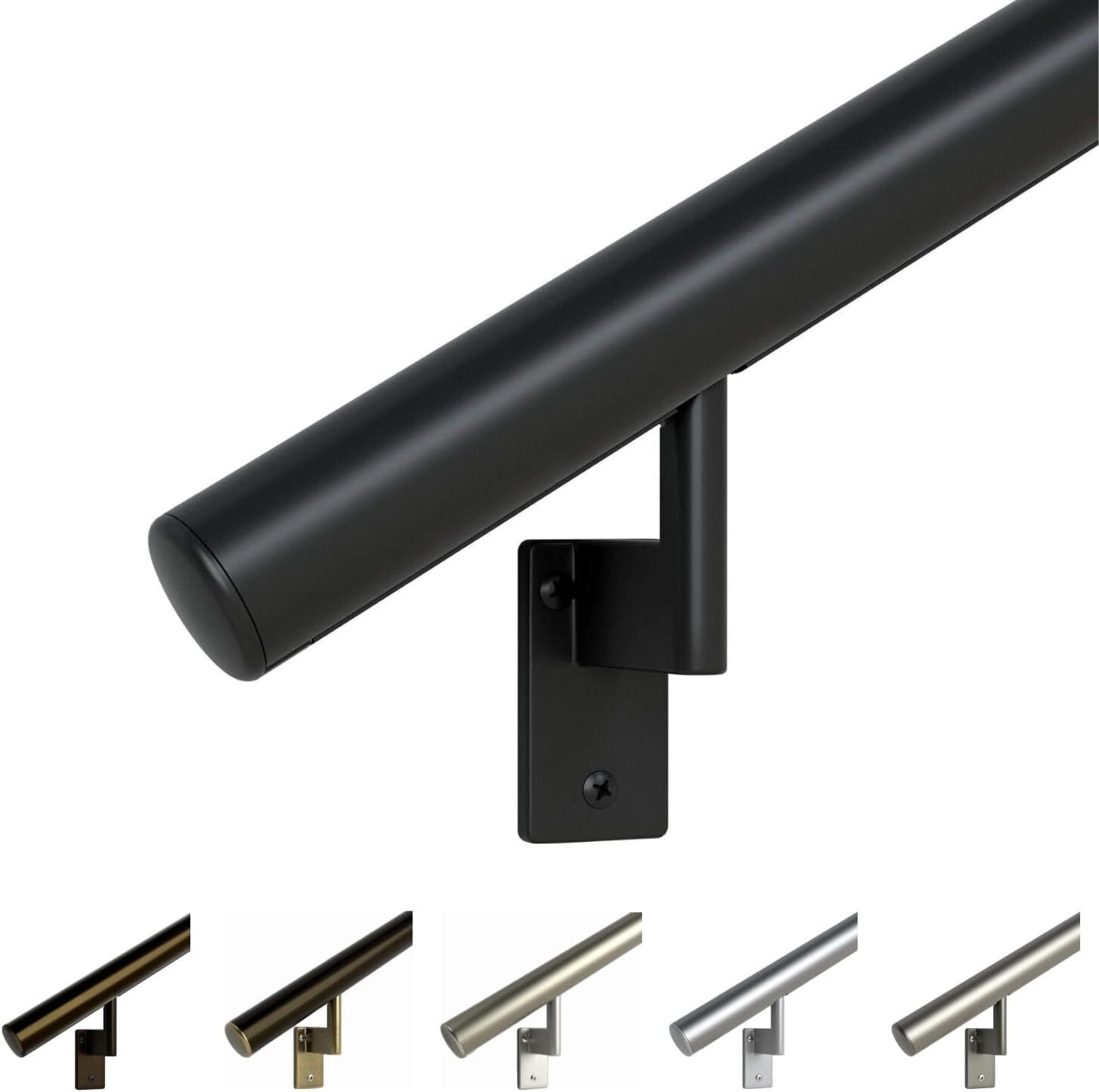 Elegant 6ft Black Anodized Aluminum Handrail Kit with Pivoting Wall Brackets