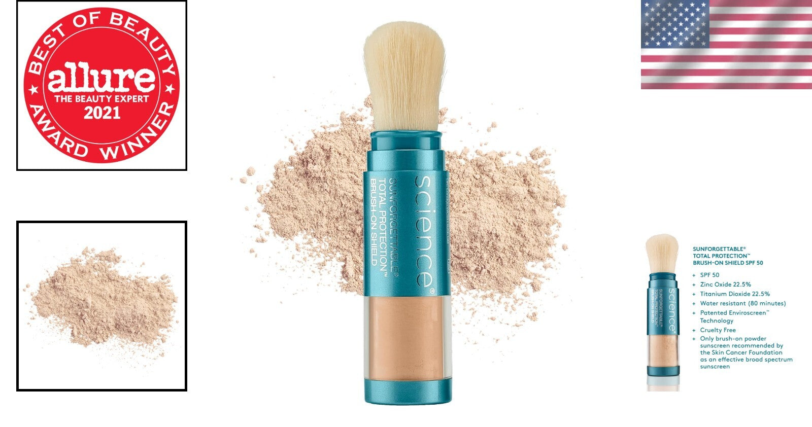 Sensitive Skin Approved SPF 50 Brush-On Mineral Sunscreen Powder - Compact Size