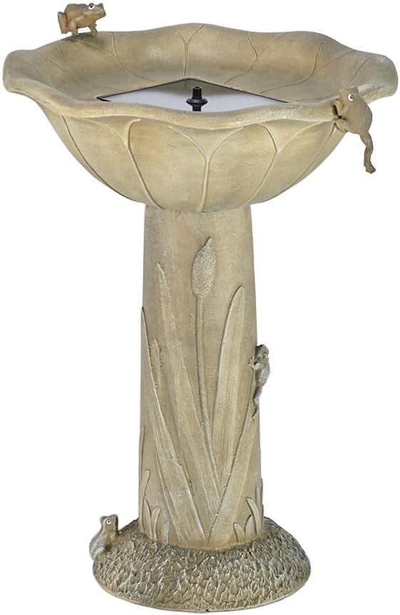 Acadia Solar Birdbath - Medium Olive Green Fountain with Two Spray Options