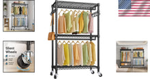 Load image into Gallery viewer, Heavy-Duty Metal Garment Rack - 350lbs Capacity &amp; Rolling Wheels for Versatility