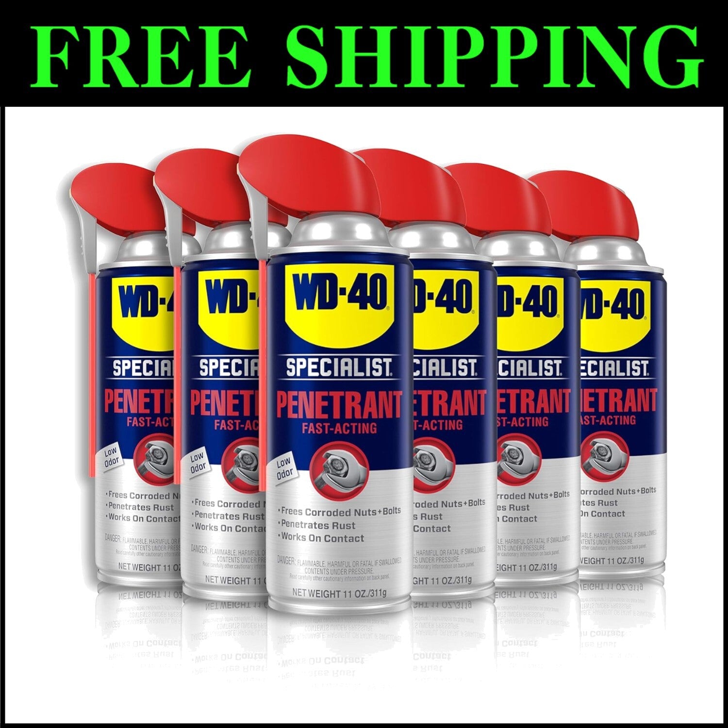 Fast-Acting Penetrant Lubricant with Dual Spray Nozzle - 6 Cans, 11 OZ Each