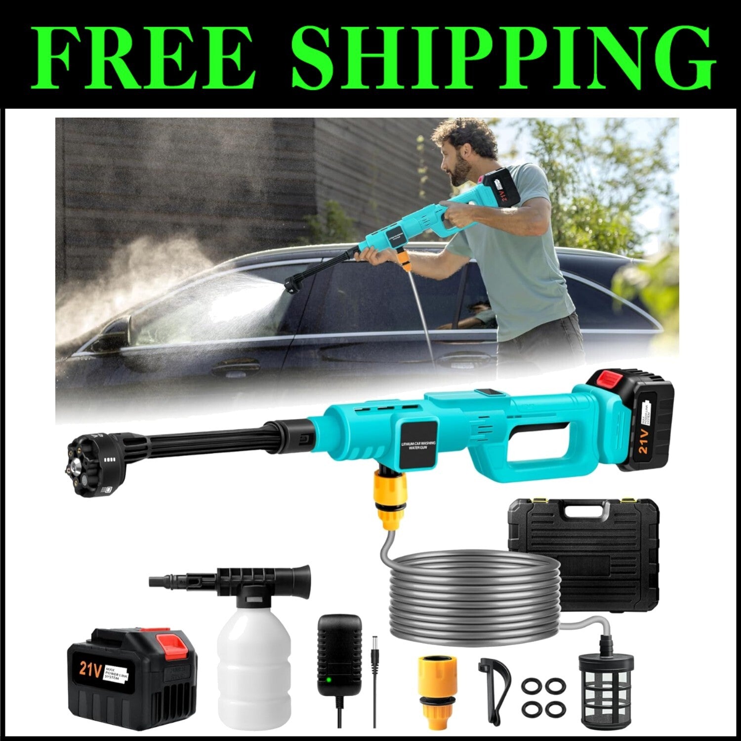 15000mAh Battery Powered Portable Pressure Washer - Efficient Cleaning Made Easy