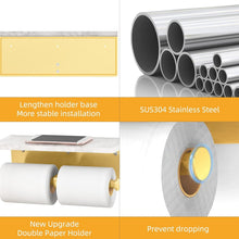 Load image into Gallery viewer, Modern Brushed Gold Toilet Paper Holder with Marble Shelf for Stylish Washrooms