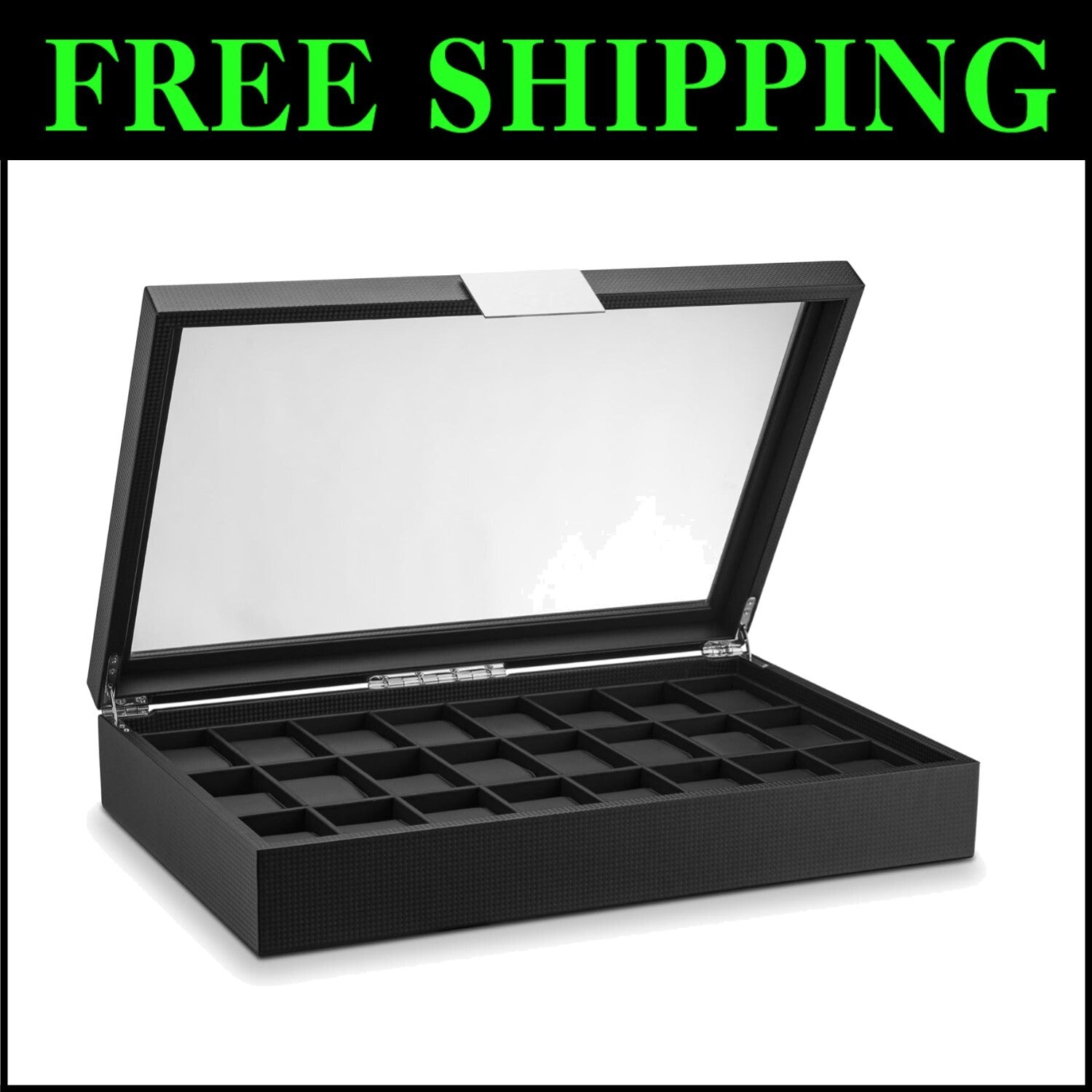 Elegant Black 24 Compartment Watch Organizer - Perfect Gift for Watch Collectors