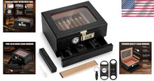 Load image into Gallery viewer, Professional Cigar Humidor with Combination Lock &amp; Storage Drawer - Gift Ready