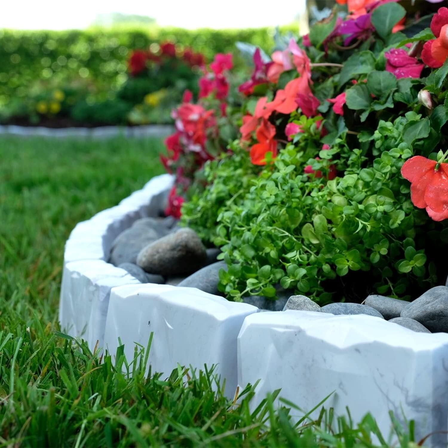 Durable Stone-Look Landscape Edging with Anchoring Spikes - 60ft Light Gray