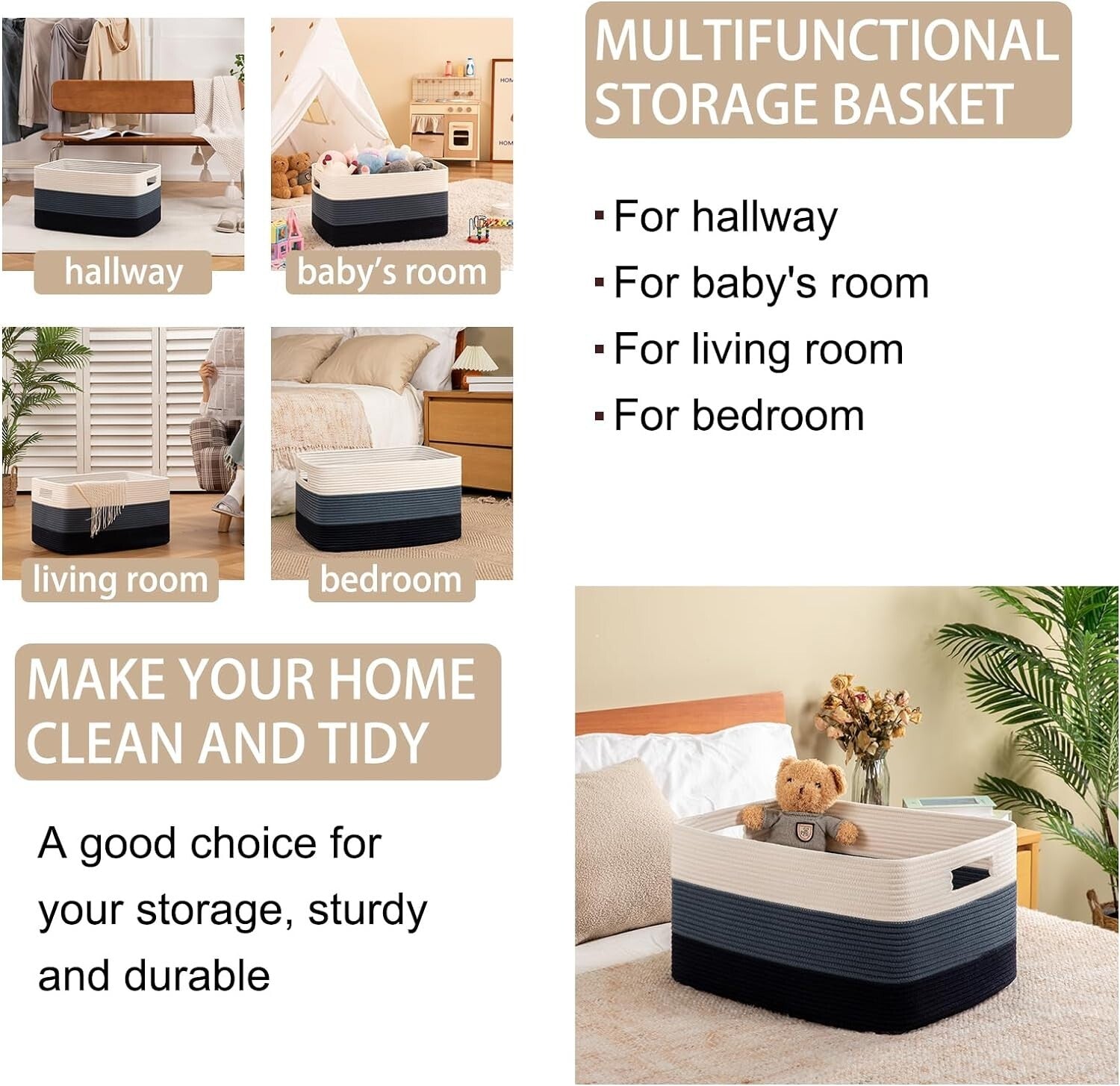 Spacious Gradient Blue Rectangular Basket - Large Storage for Living Spaces