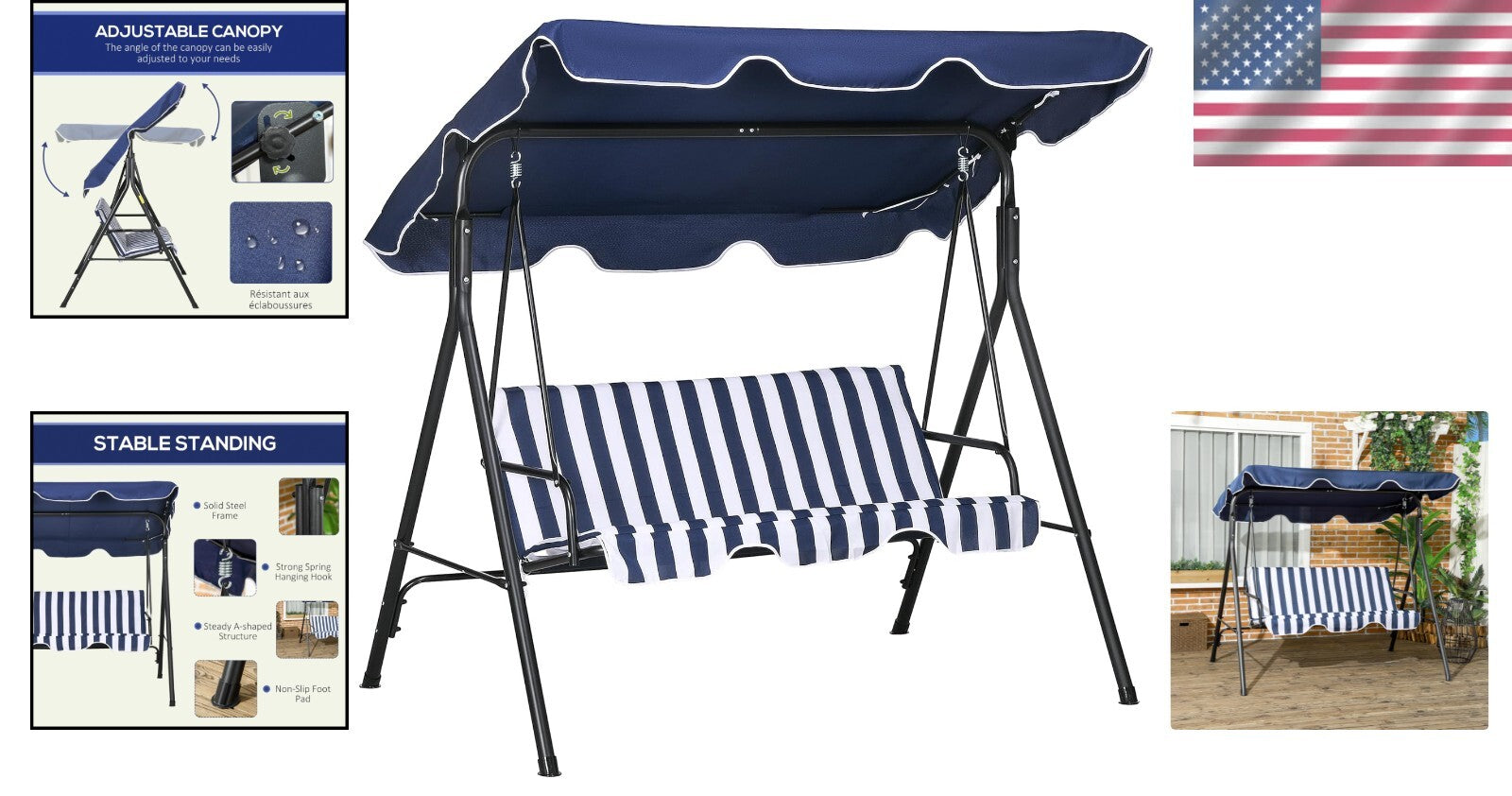 Premium 3-Seat Outdoor Swing Chair - Cushioned & Weather-Resistant with Canopy